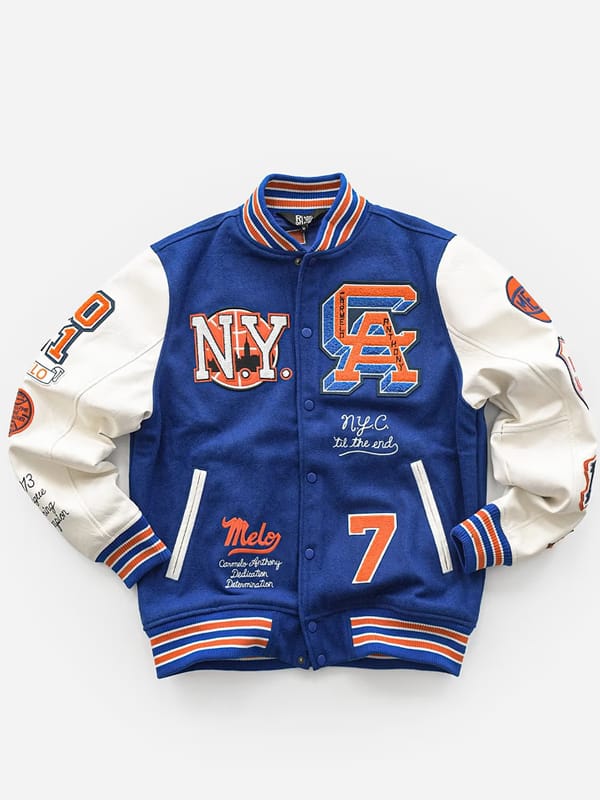 NY Carmelo Anthony Blue & White Letterman Varsity Jacket