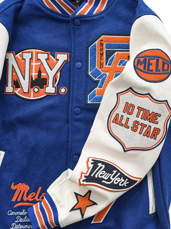 NY Carmelo Anthony Blue & White Letterman Varsity Jacket - view 3