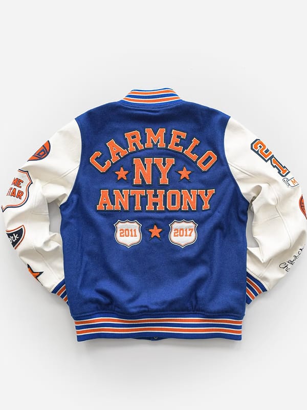 NY Carmelo Anthony Blue & White Letterman Varsity Jacket - view 2