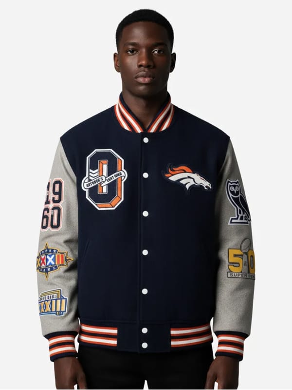 OVO x Denver Broncos Navy Varsity Jacket