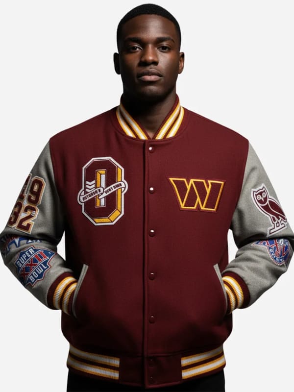 OVO x Washington Commanders Maroon Varsity Jacket