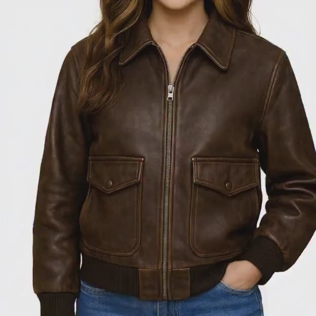Women's Genuine Sheep Leather Bomber Jacket – Handmade Vintage Style