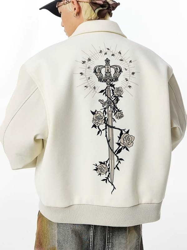RIC Never Die Embroidered Cream Varsity Jacket - view 2
