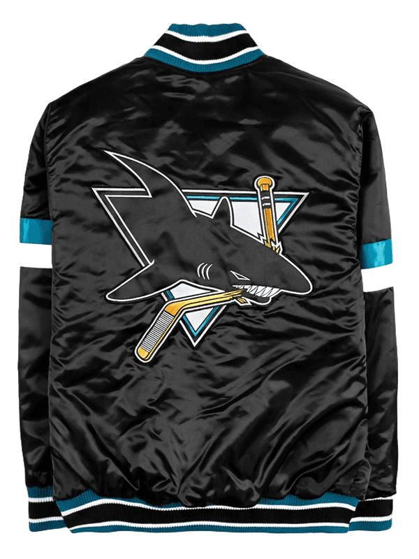 San Jose Sharks NHL Starter Varsity Black Satin Jacket - view 2