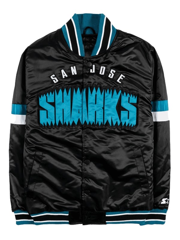 San Jose Sharks NHL Starter Varsity Black Satin Jacket