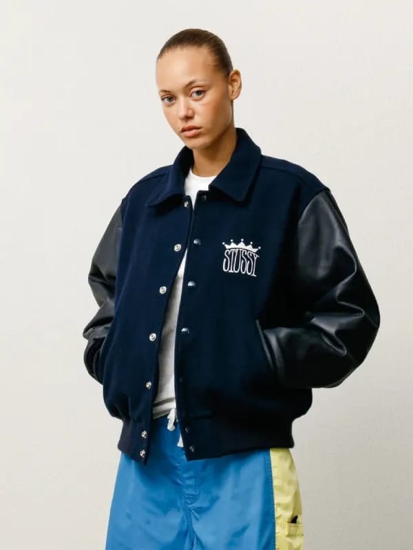 Stussy King Navy & Black Varsity Baseball Jacket - view 3