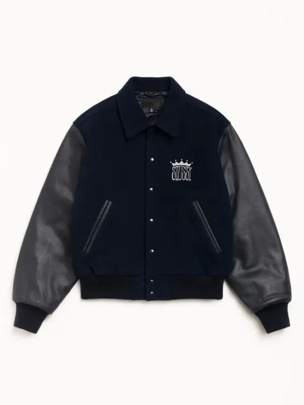 Stussy King Navy & Black Varsity Baseball Jacket