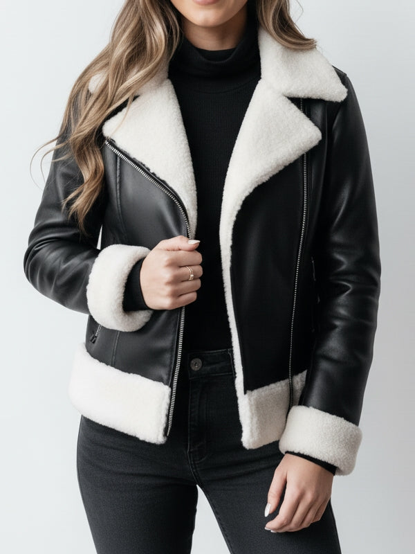 Women's Classic Aviator Black Leather Jacket - view 2