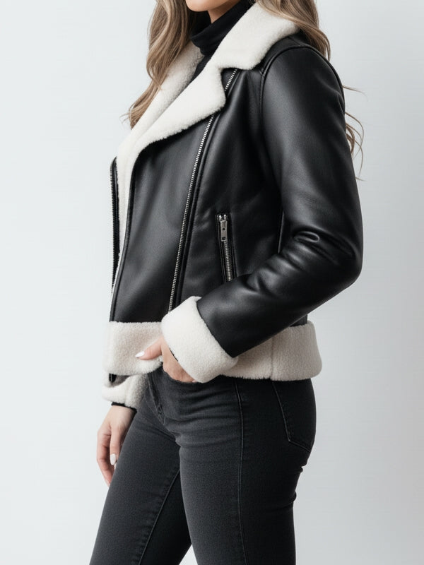 Women's Classic Aviator Black Leather Jacket - view 3