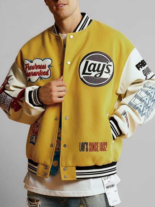 Vintage Retro Lay’s Logo Patchwork Letterman Jacket