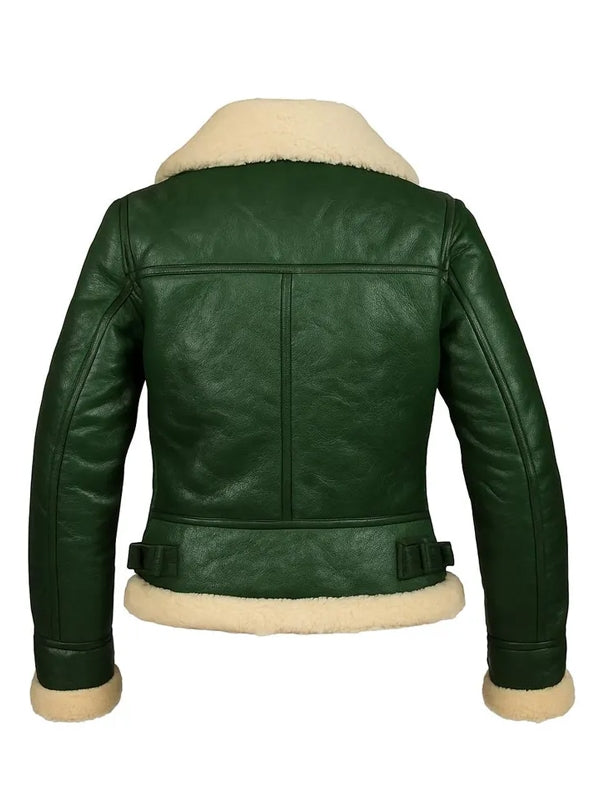 Women's Green Shearling Leather Jacket - view 2