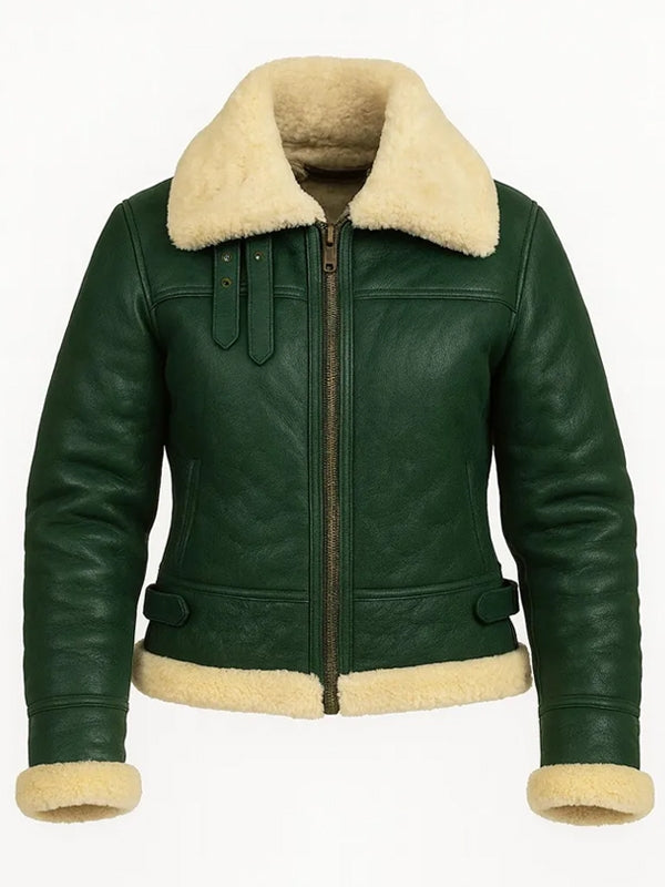 Women's Green Shearling Leather Jacket