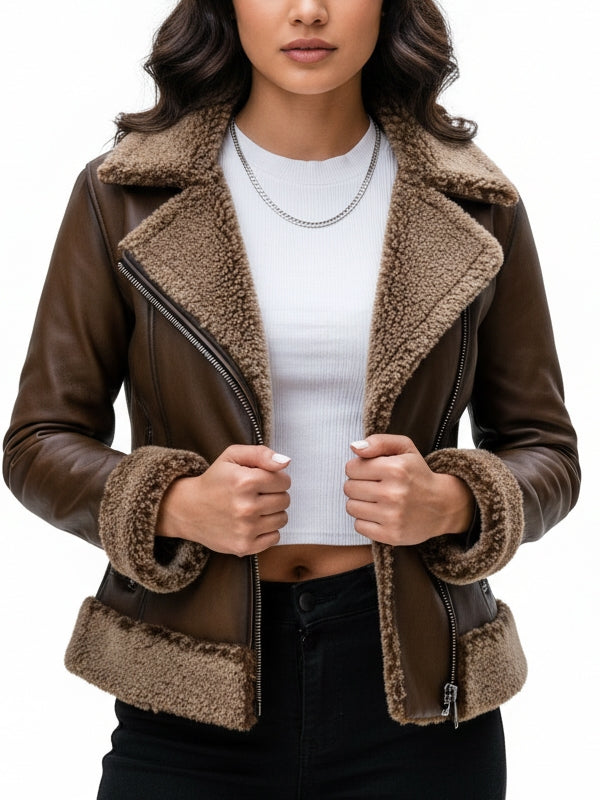 Women's Classic Aviator Brown Leather Jacket