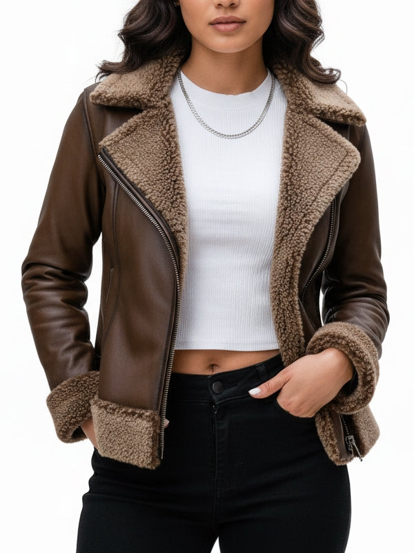 Women's Classic Aviator Brown Leather Jacket - view 2