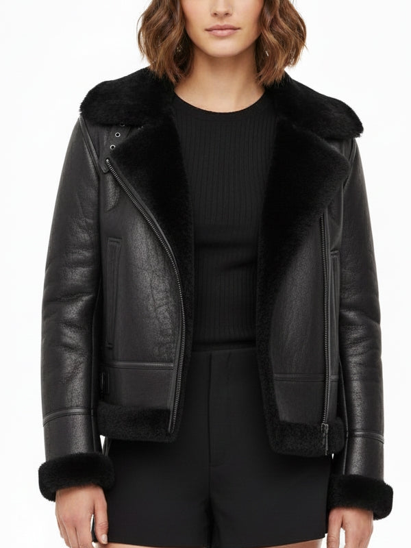 Women's B3 Black Shearling Leather Jacket