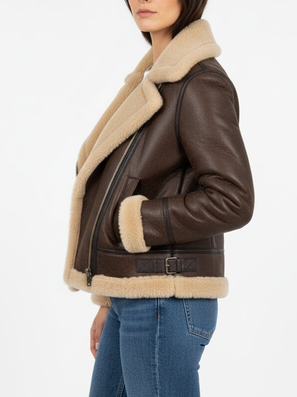 Women's B3 Brown Shearling Leather Jacket - view 3