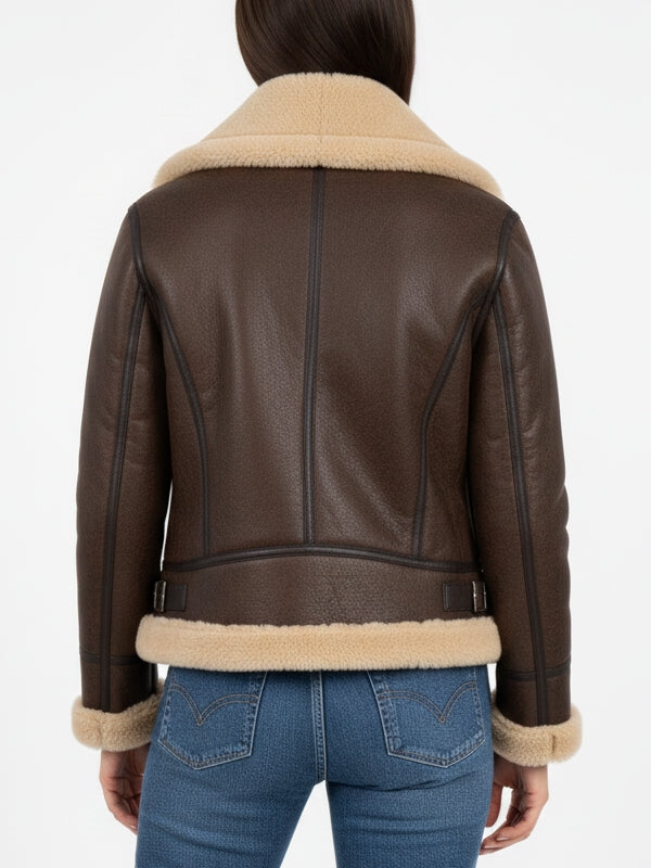 Women's B3 Brown Shearling Leather Jacket - view 4