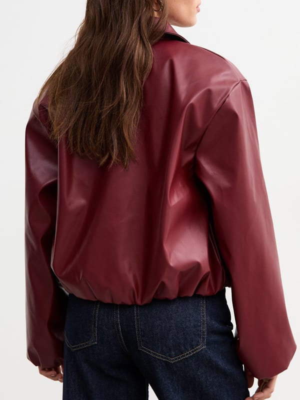 Women’s Bubble Hem Burgundy Bomber Jacket - view 3