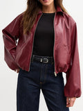 Women’s Bubble Hem Burgundy Bomber Jacket