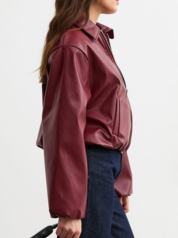 Women’s Bubble Hem Burgundy Bomber Jacket - view 2