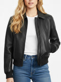 Women's Casual Black Bomber Leather Jacket