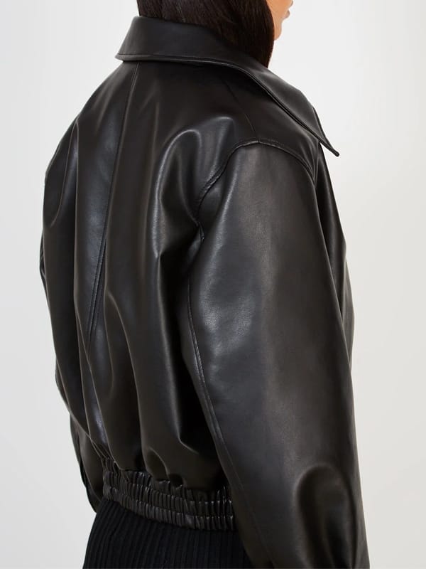 Women’s Classic Black Bomber Leather Jacket - view 3