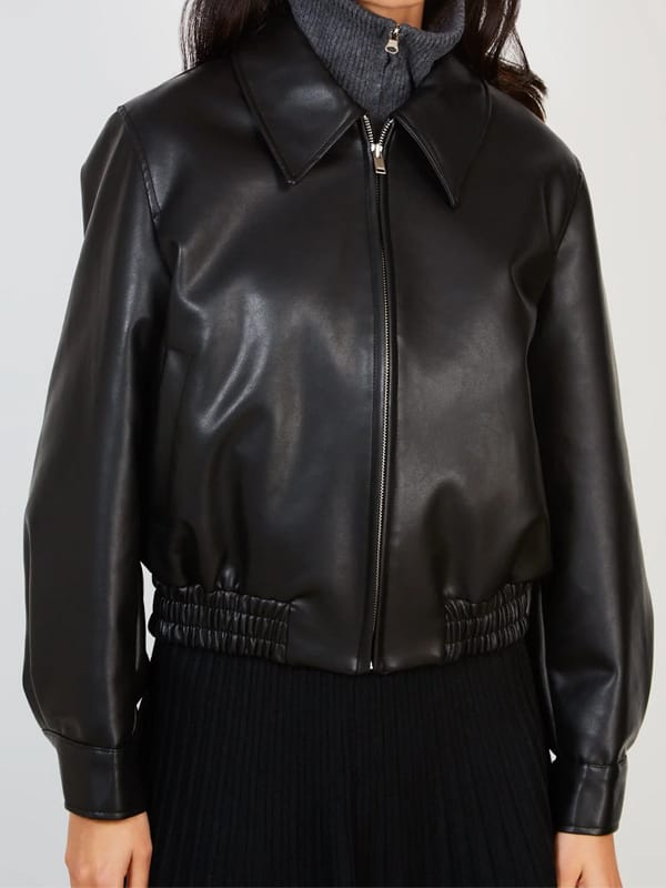 Women’s Classic Black Bomber Leather Jacket - view 4