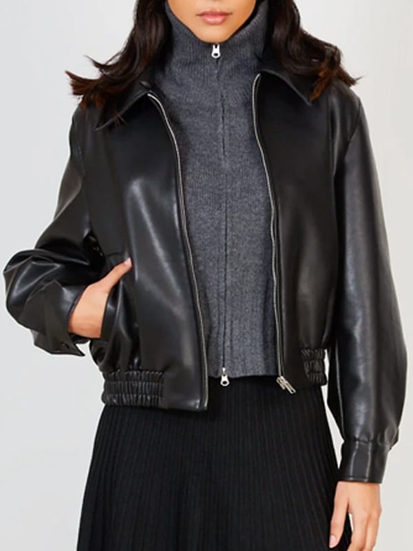 Women’s Classic Black Bomber Leather Jacket - view 2