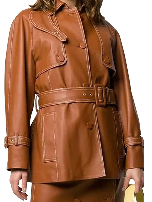 Women’s Mid-Length Belted Brown Coat
