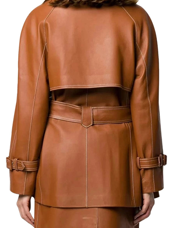 Women’s Mid-Length Belted Brown Coat - view 2