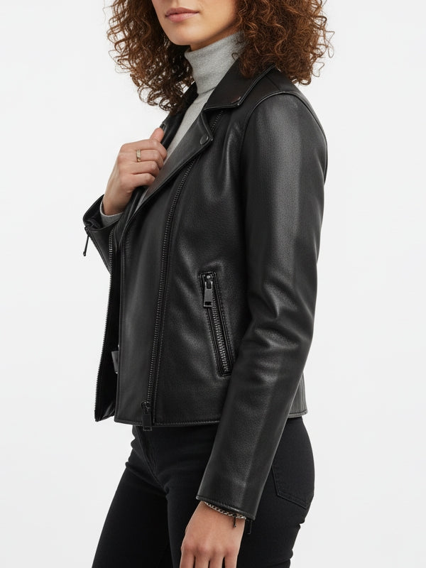 Women's Brando Motorcycle Black Leather Jacket - view 4