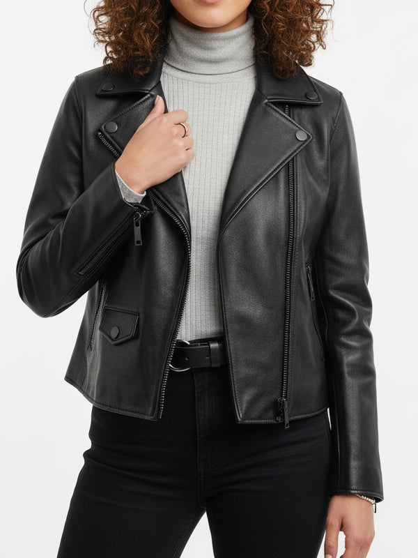 Women's Brando Motorcycle Black Leather Jacket