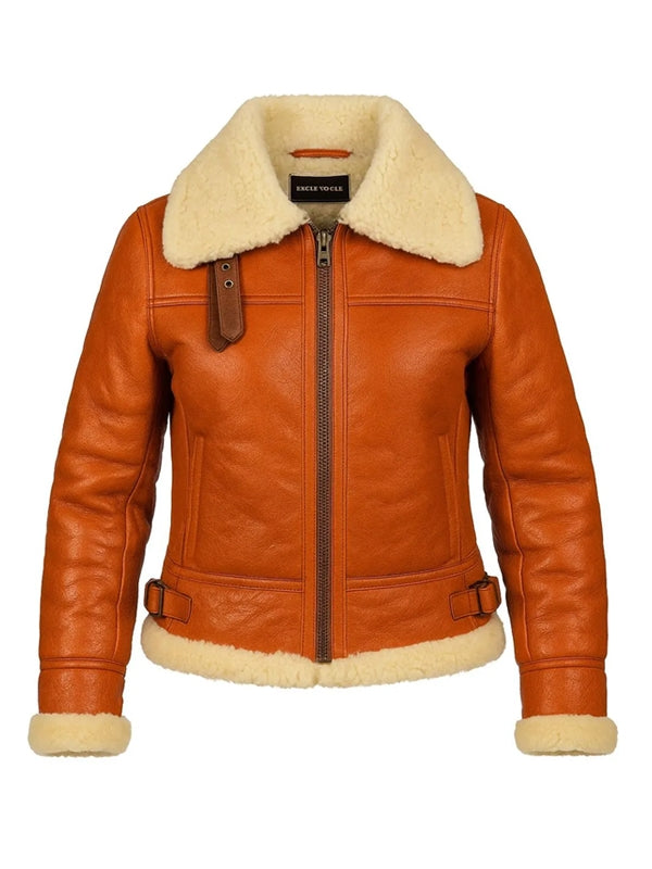Women's Mustard Shearling Leather Jacket