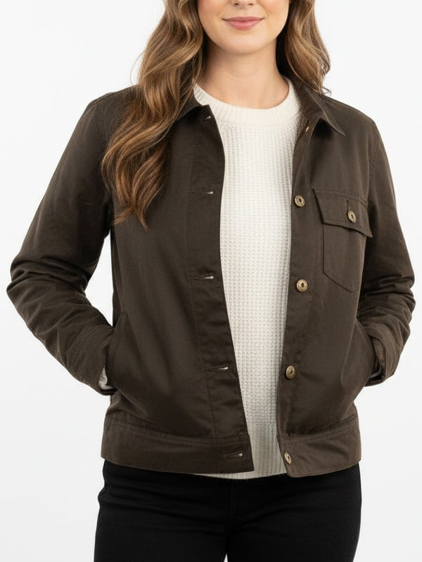 Women's Slim fit Plain Canvas Olive Green Jacket
