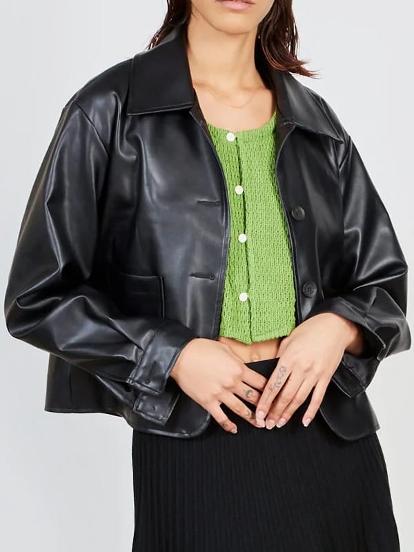 Women’s Oversized Sheepskin Leather Shirt Jacket - view 2