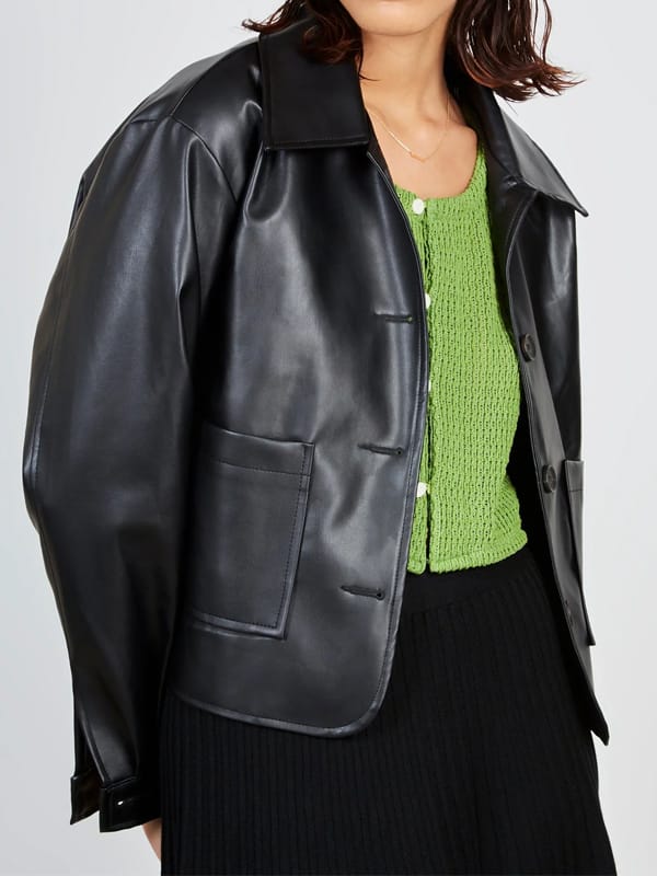 Women’s Oversized Sheepskin Leather Shirt Jacket
