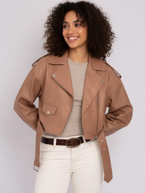 Women’s Oversized Cropped Biker Leather Jacket - view 2