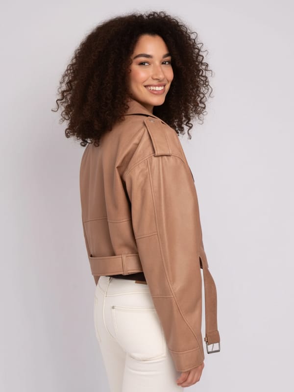 Women’s Oversized Cropped Biker Leather Jacket - view 4