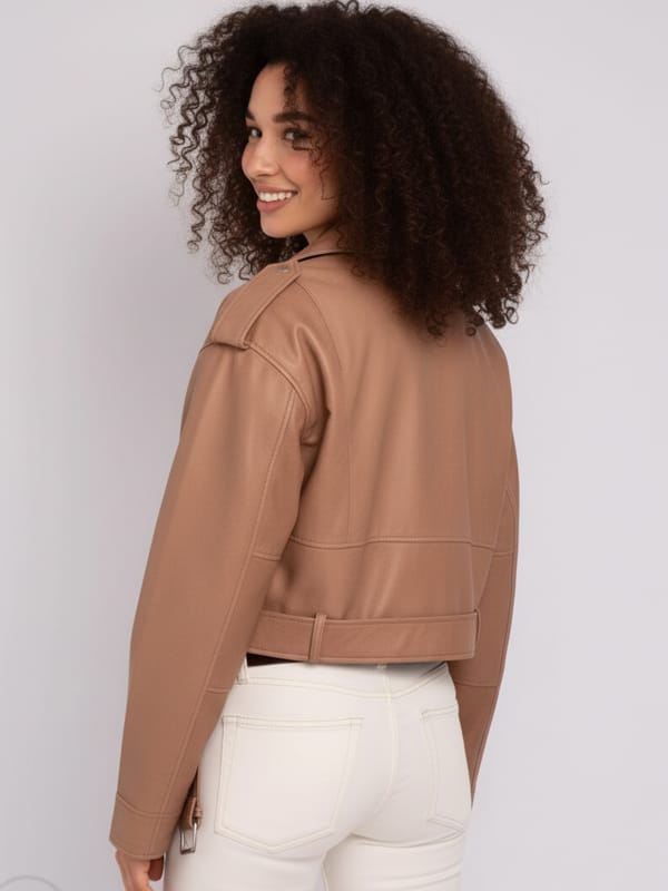 Women’s Oversized Cropped Biker Leather Jacket - view 3