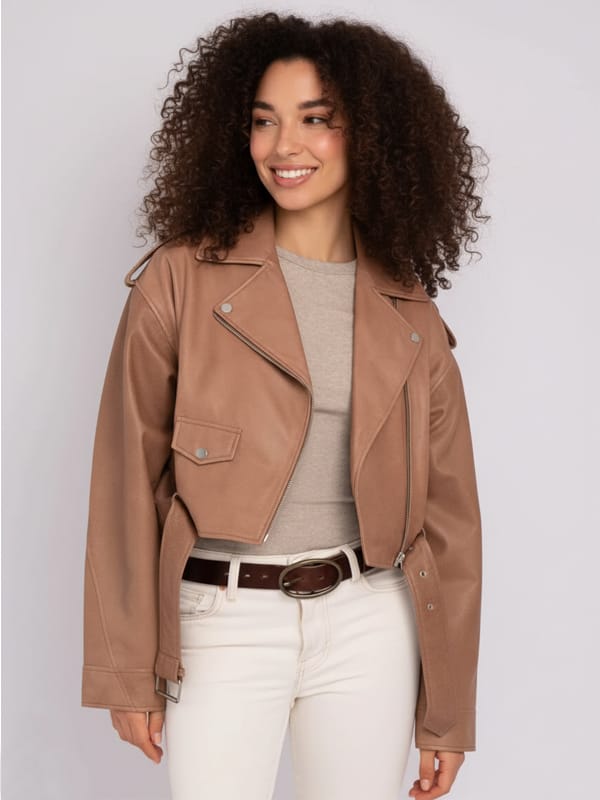 Women’s Oversized Cropped Biker Leather Jacket