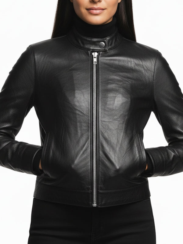 Women's Moto Racer Black Leather Jacket - view 3