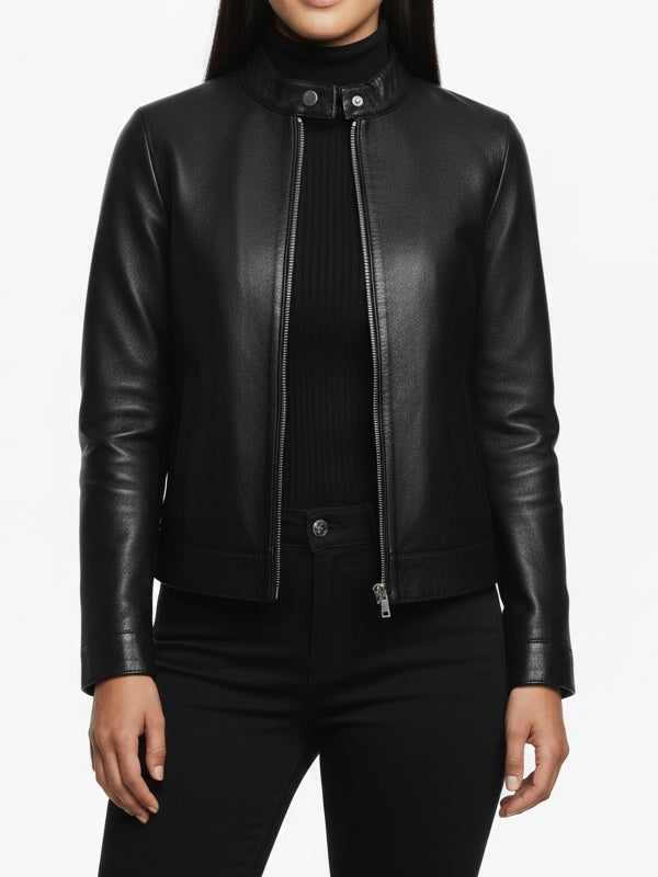 Women's Moto Racer Black Leather Jacket