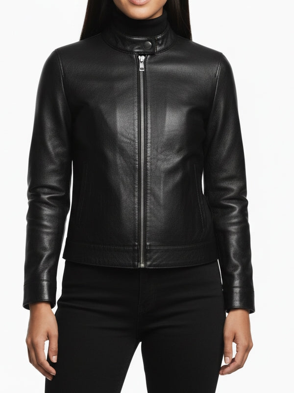 Women's Moto Racer Black Leather Jacket - view 2