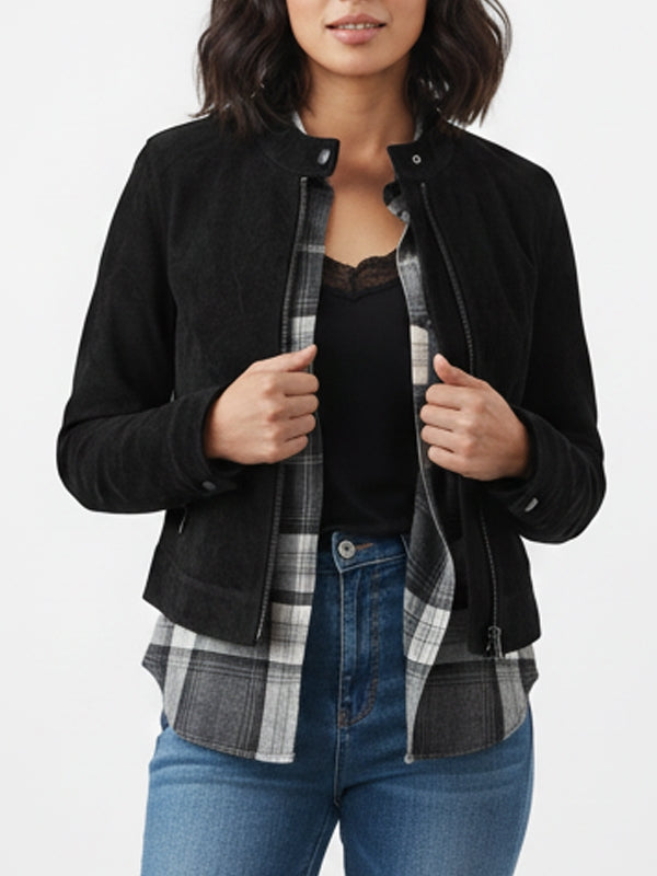 Women's Moto Racer Black Suede Leather Jacket