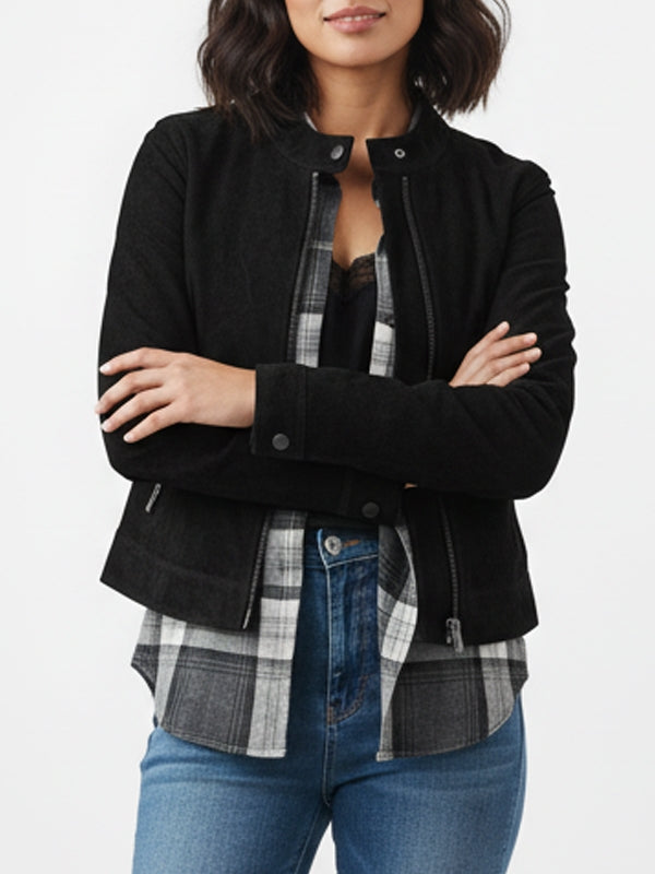 Women's Moto Racer Black Suede Leather Jacket - view 2