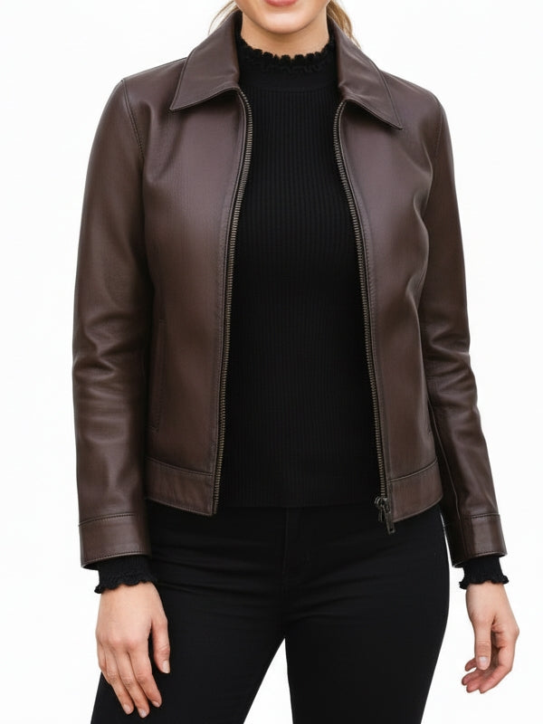 Women's Slim Fit Biker Edition Brown Leather Jacket