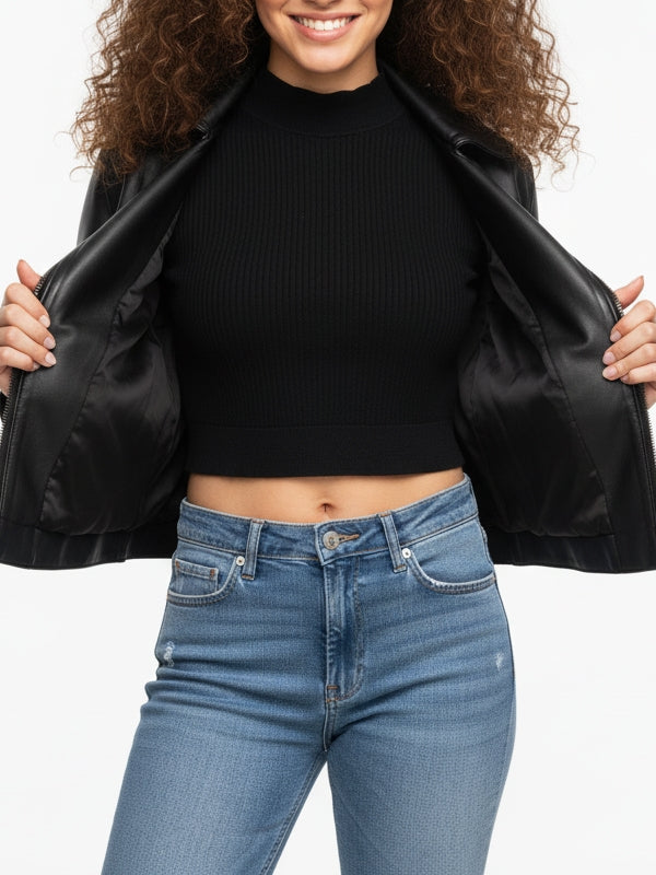 Women's Slim Fit Biker Edition Black Leather Jacket - view 3
