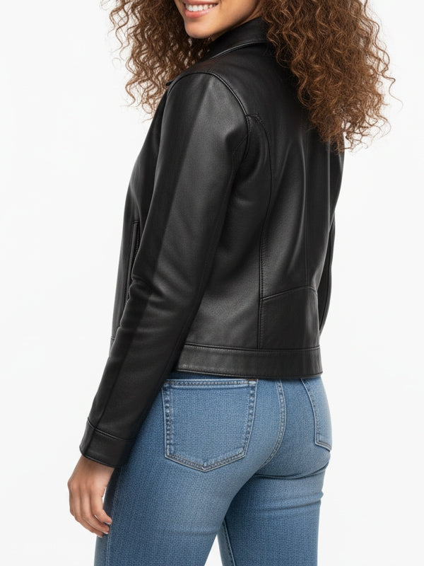 Women's Slim Fit Biker Edition Black Leather Jacket - view 4