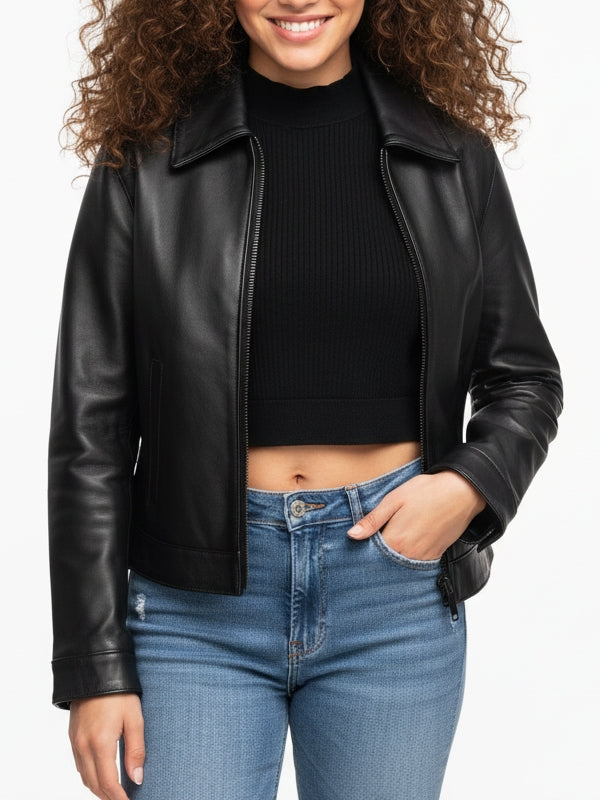 Women's Slim Fit Biker Edition Black Leather Jacket - view 2