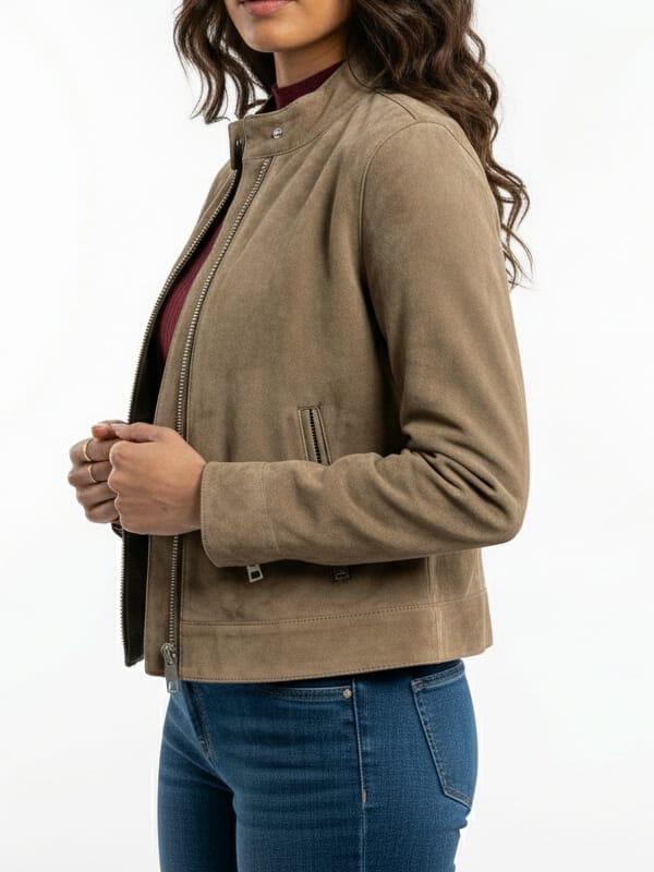 Women's Moto Racer Grey Suede Leather Jacket - view 3